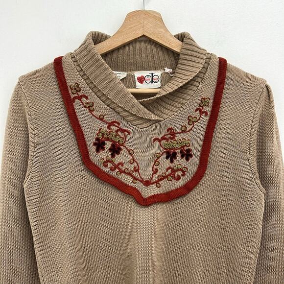 Vintage David Brett Floral Embroidery Bib Puff Sleeve Retro 70s Sweater XS* - Picture 3 of 11